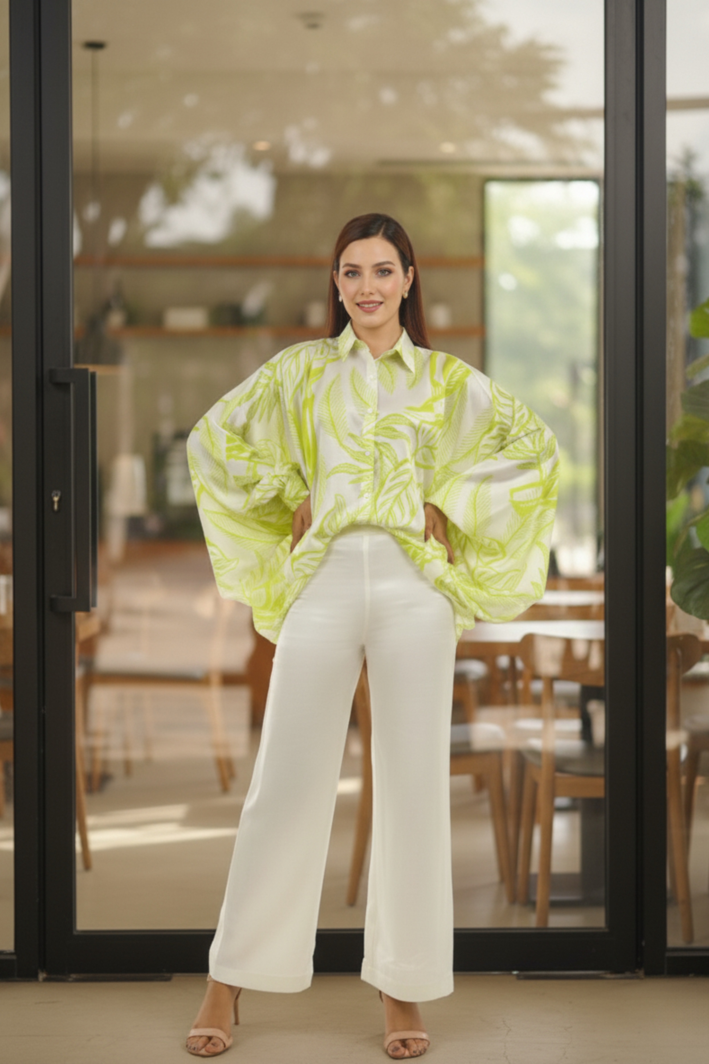 Lime Green Eagle Shirt and White Pants